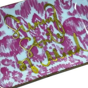Lilly Pulitzer pink porcelain trinket ring dish gold script Sunny State of Mind
